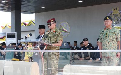 HIS ROYAL HIGHNESS PRINCE HAJI AL-MUHTADEE BILLAH, DEPUTY SULTAN ATTENDS THE ROYAL BRUNEI ARMED FORCES 64TH ANNIVERSARY CELEBRATION GRAND PARADE