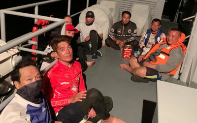 EIGHT FISHERMEN RESCUED FROM CAPSIZED FISHING BOAT THREE NAUTICAL MILES NORTH-WEST OFF MAHARAJALELA OIL RIG