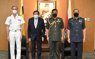 RBAF COMMANDER RECEIVES COURTESY CALL FROM COLONEL (ARMAMENT CORPS) OLIVER TABART, DEFENCE TECHNOLOGY ATTACHE TO BRUNEI DARUSSALAM
