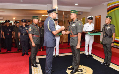 THE PRESENTATION CEREMONY OF THE BADGE, SAM BROWNE BELT AND ROYAL BRUNEI ARMED FORCES (RBAF) SERGEANT MAJOR PACE STICK TO THE NEWLY APPOINTED RBAF SERGEANT MAJOR