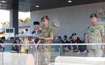 HIS ROYAL HIGHNESS PRINCE HAJI AL-MUHTADEE BILLAH, DEPUTY SULTAN ATTENDS THE ROYAL BRUNEI ARMED FORCES 64TH ANNIVERSARY CELEBRATION GRAND PARADE