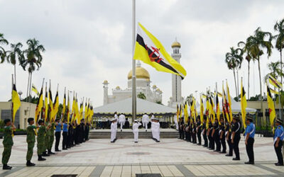 NATIONAL FLAG LOWERING CEREMONY IN CONJUNCTION WITH THE 80TH BIRTHDAY CELEBRATION OF HIS MAJESTY THE SULTAN AND YANG DI-PERTUAN OF BRUNEI DARUSSALAM